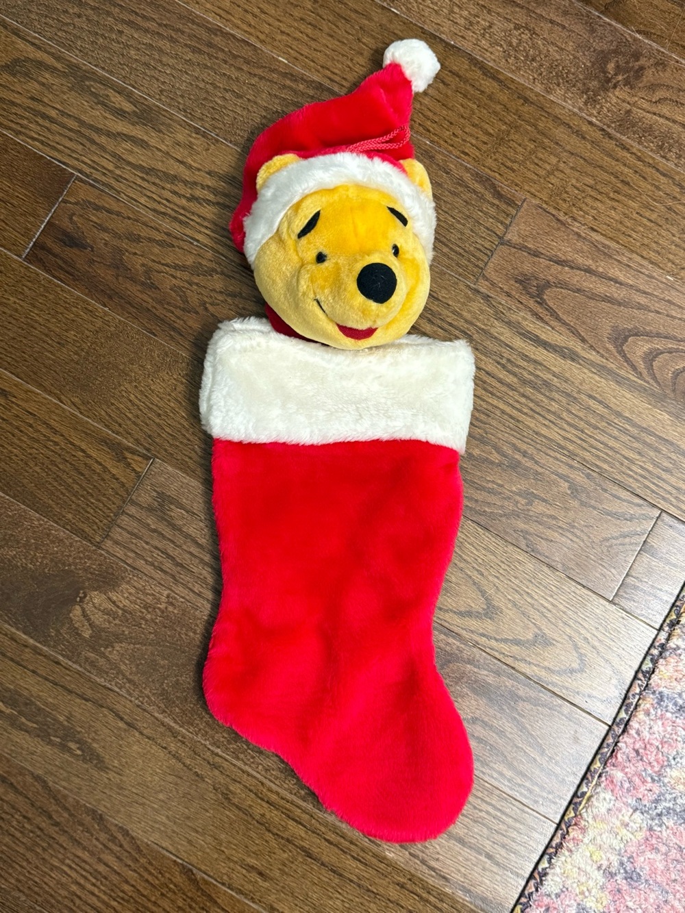 Vintage Disney Winnie the Pooh Plush Christmas Stocking with Santa Hat